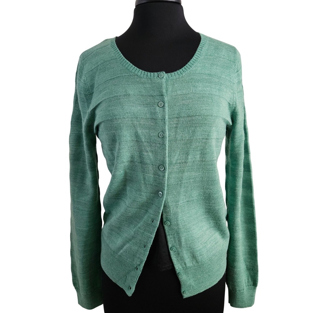 The Limited Cardigan Women Large Green Merino Wool Blend Button Up Knit‎